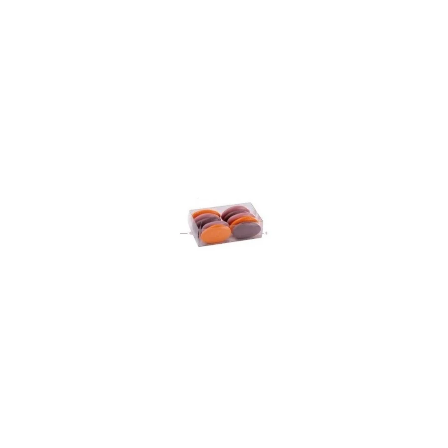 1 boîte à dragées transparent rectangulaire (6 cm x 2,5 cm x 2 cm) orange et brun