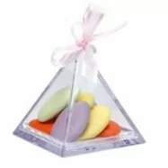 3 boîtes à dragées transparent en forme de pyramide multi couleur