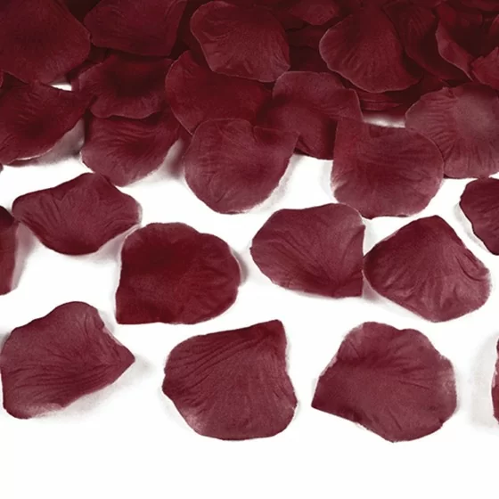 100 pétales de rose en tissu bordeaux