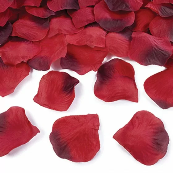 500 pétales de rose en tissu rouge foncé