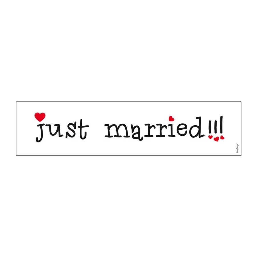 Plaque d'immatriculation "Just married!!!" blanc et noir