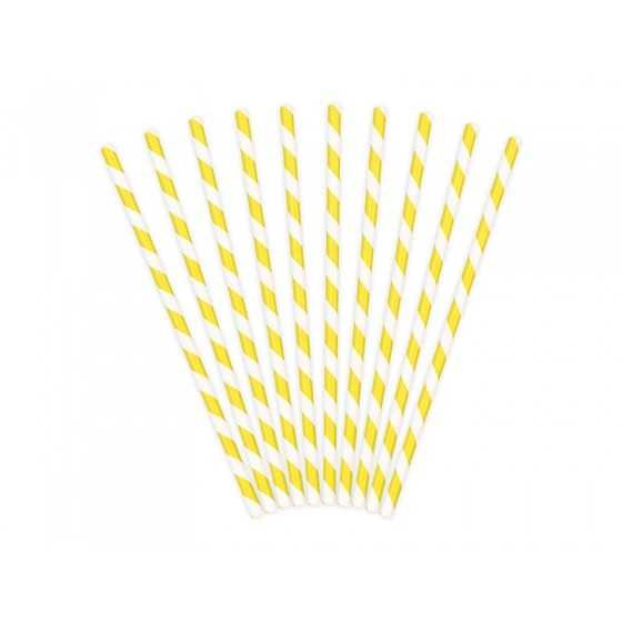 10 pailles rayées jaunes