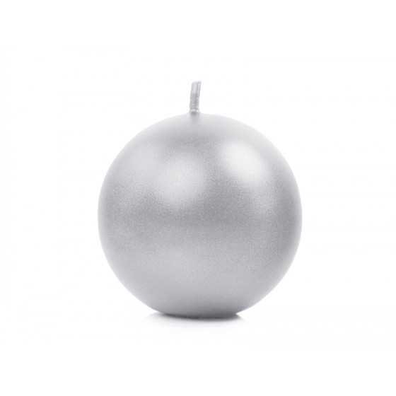 Bougie sphère argent métallique 8 cm