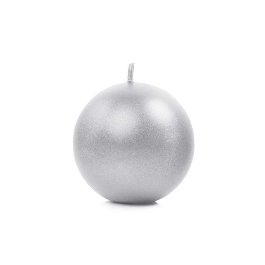 Bougie sphère argent métallique 8 cm