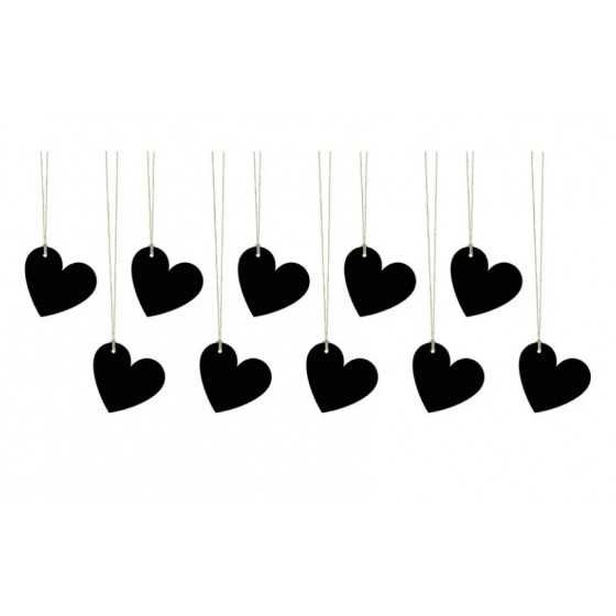 10 coeurs en papier noir avec corde
