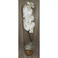 Vase cylindre avec une orchidée et des fibres coco pierre or