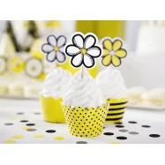 6 papiers pour cupcake jaune et noir fleur