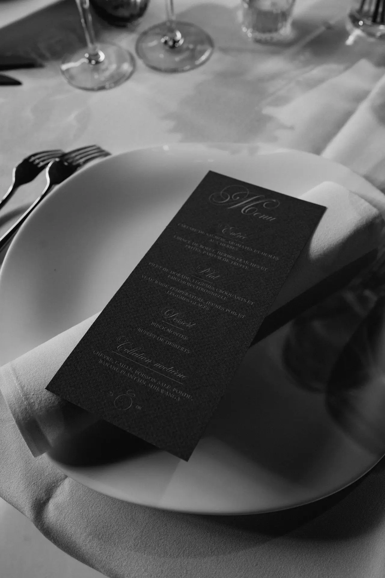 Menu mariage sur serviette