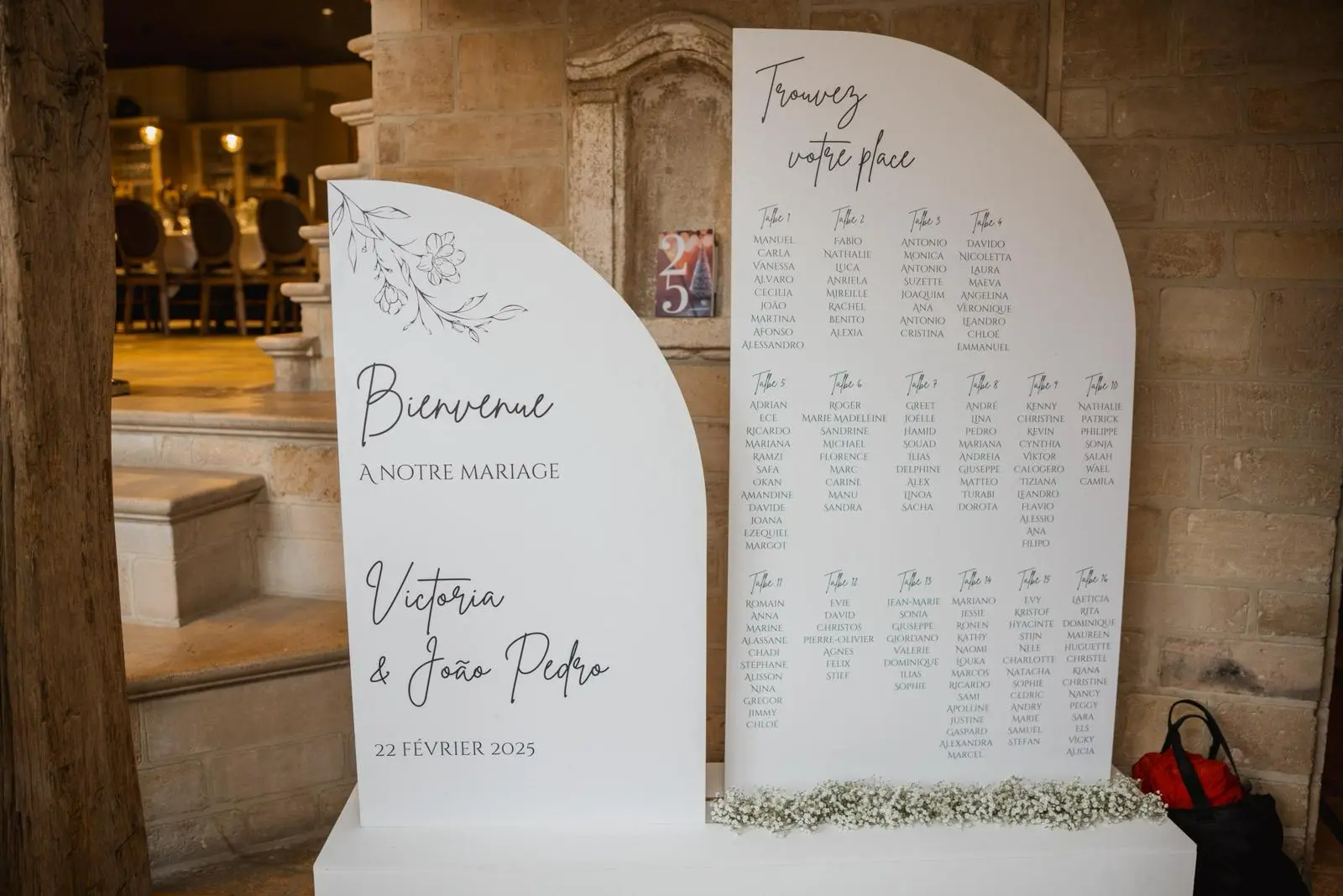 Panneau de bienvenue et plan de table