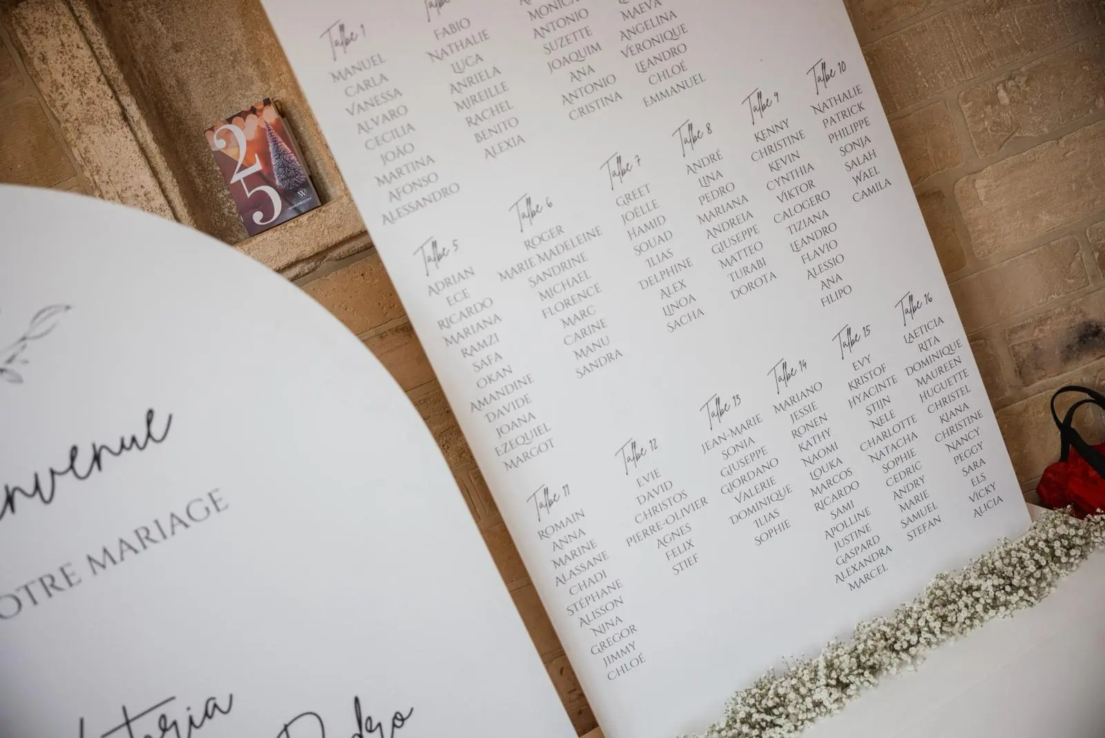 Panneau de bienvenue et plan de table