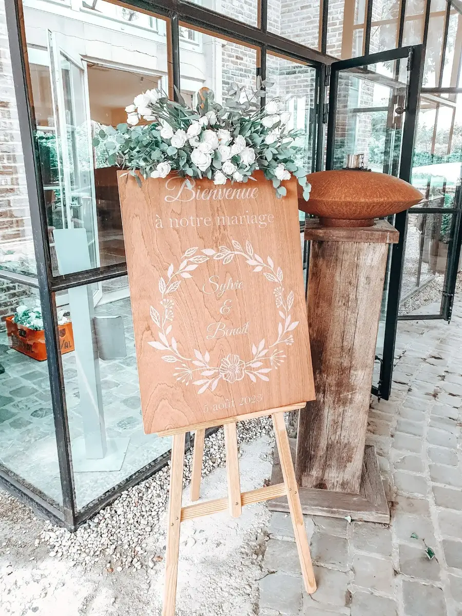 Panneau de bienvenue en bois – Waerboom, mariage de Sylvie et Benoît