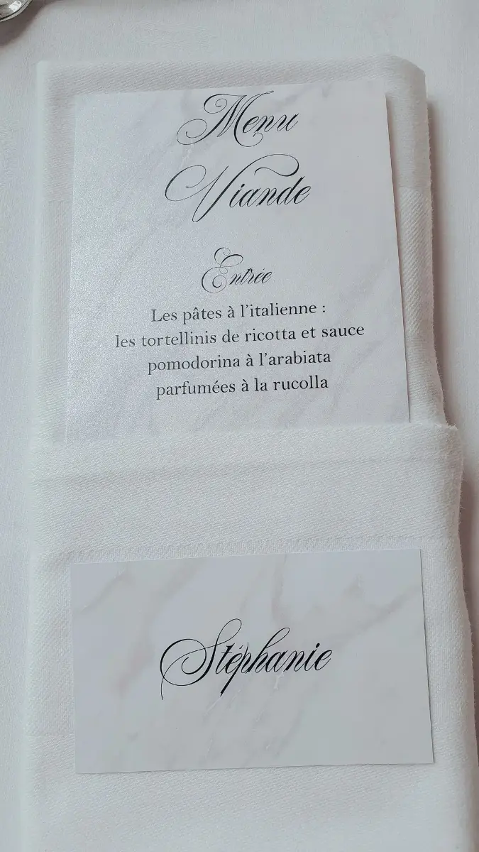 Menu et marque-place mariage – Château de Ruisbroek, mariage de Meryam et Lorenzo
