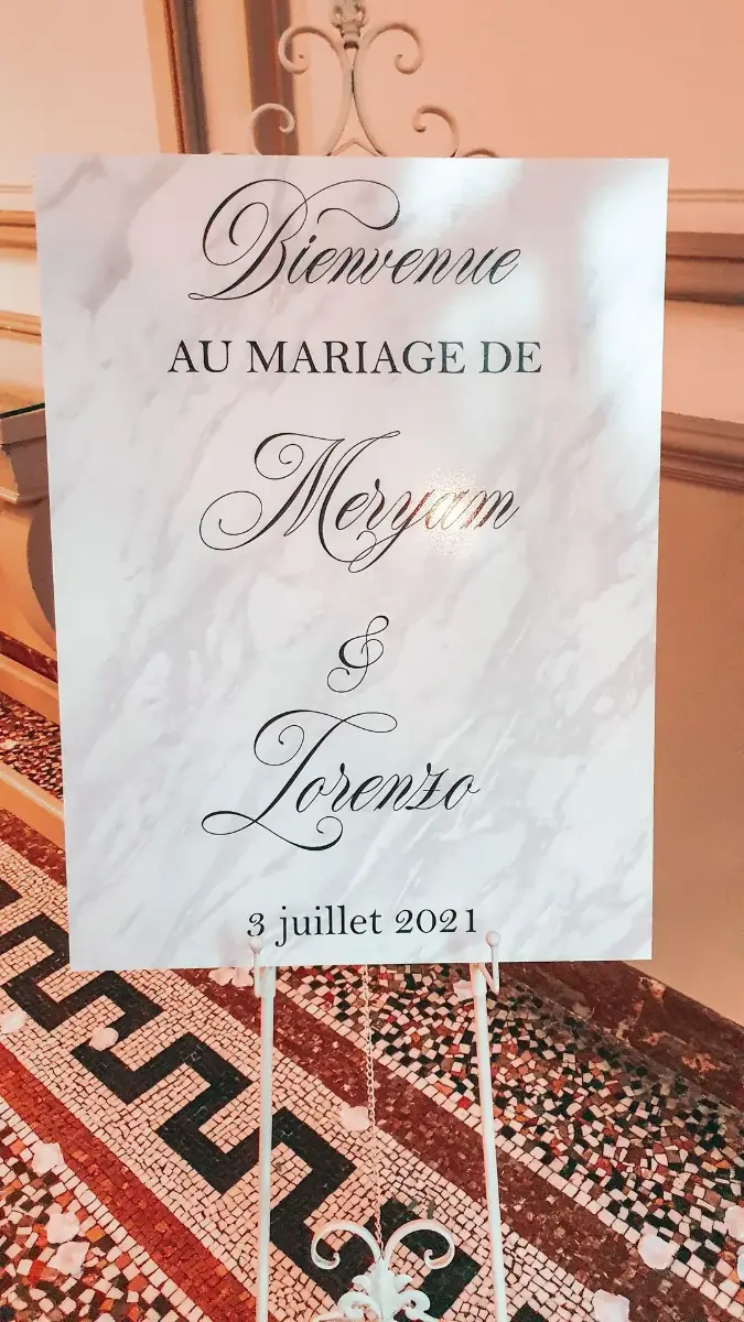 Panneau de bienvenue – Château de Ruisbroek, mariage de Meryam et Lorenzo