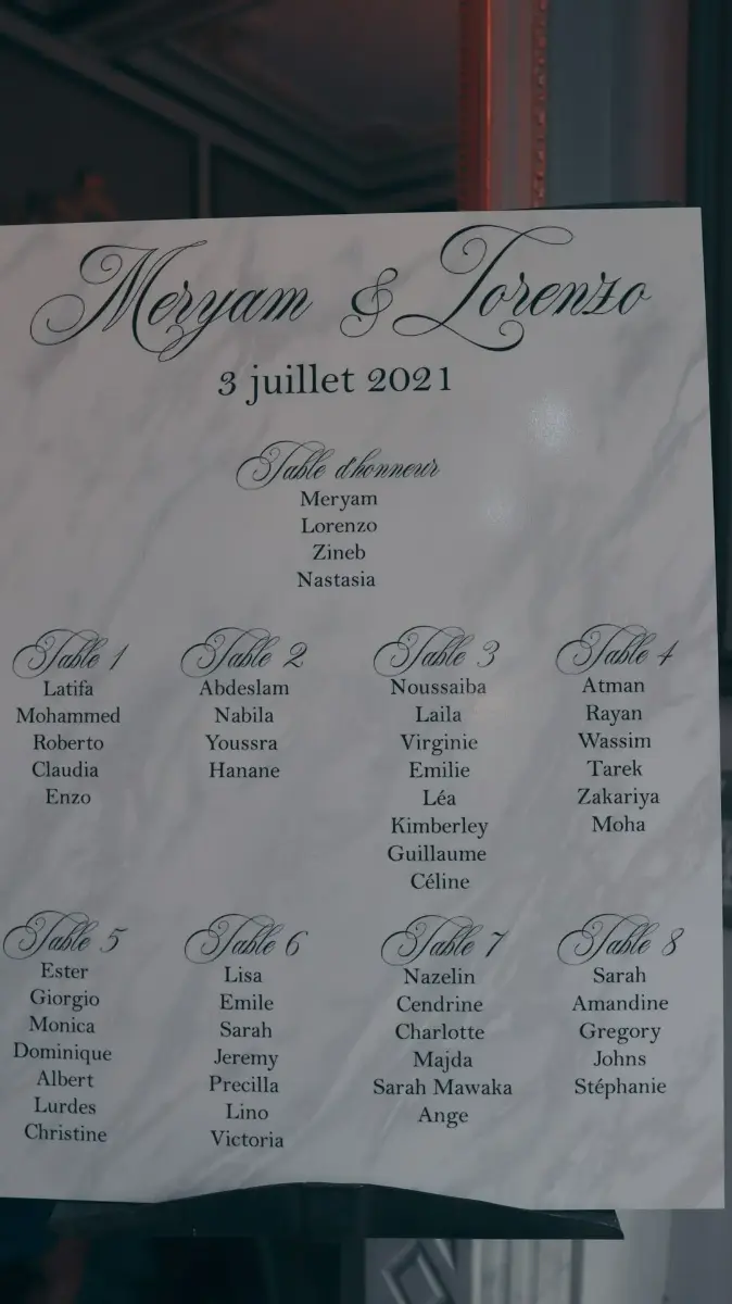 Plan de table – Château de Ruisbroek, mariage de Meryam et Lorenzo