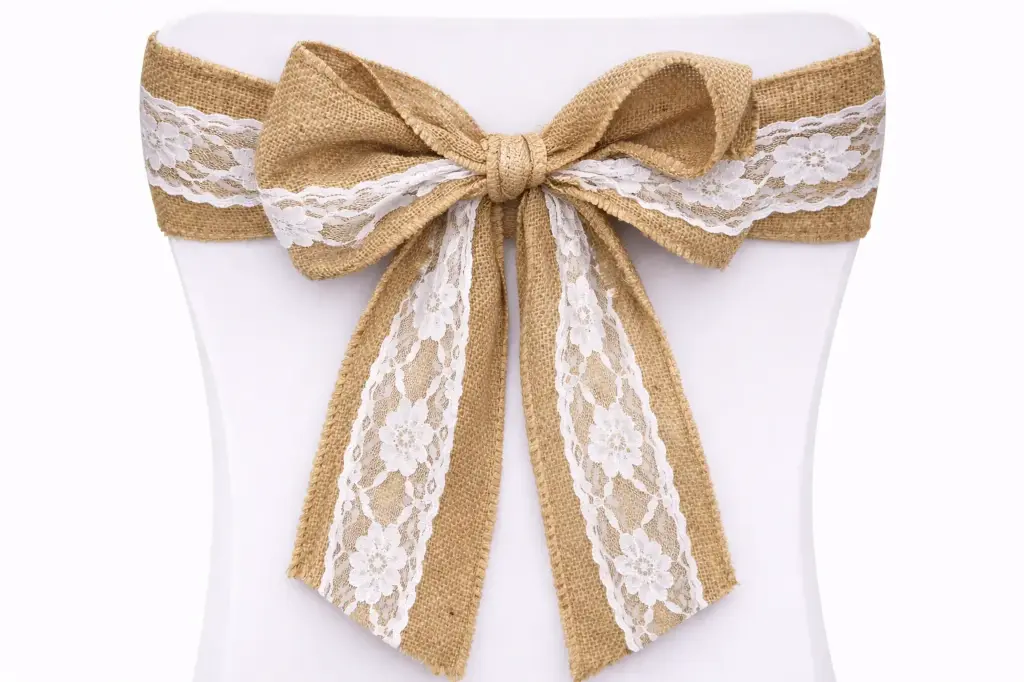 Ruban pour noeud de chaise toile de jute et dentelle