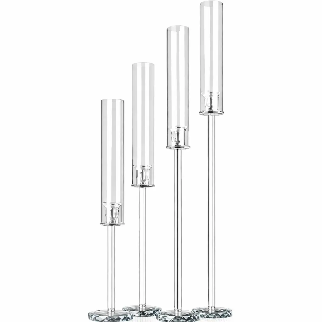 4 bougeoirs sur pied verre avec tube