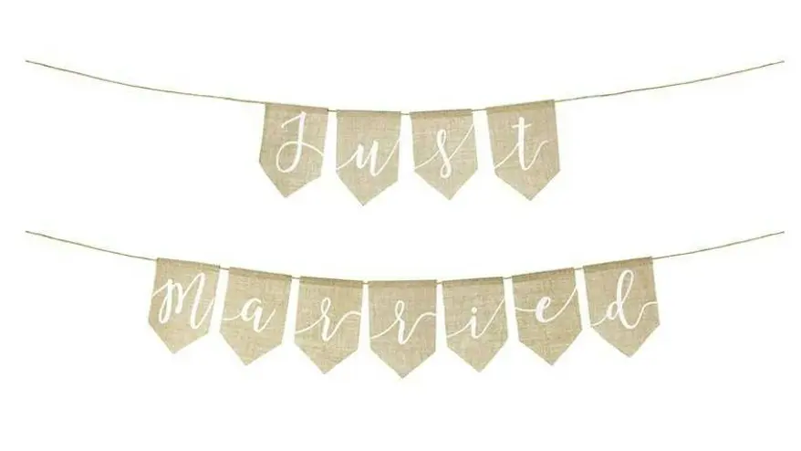 Guirlande drapeau toile de jute Just Married