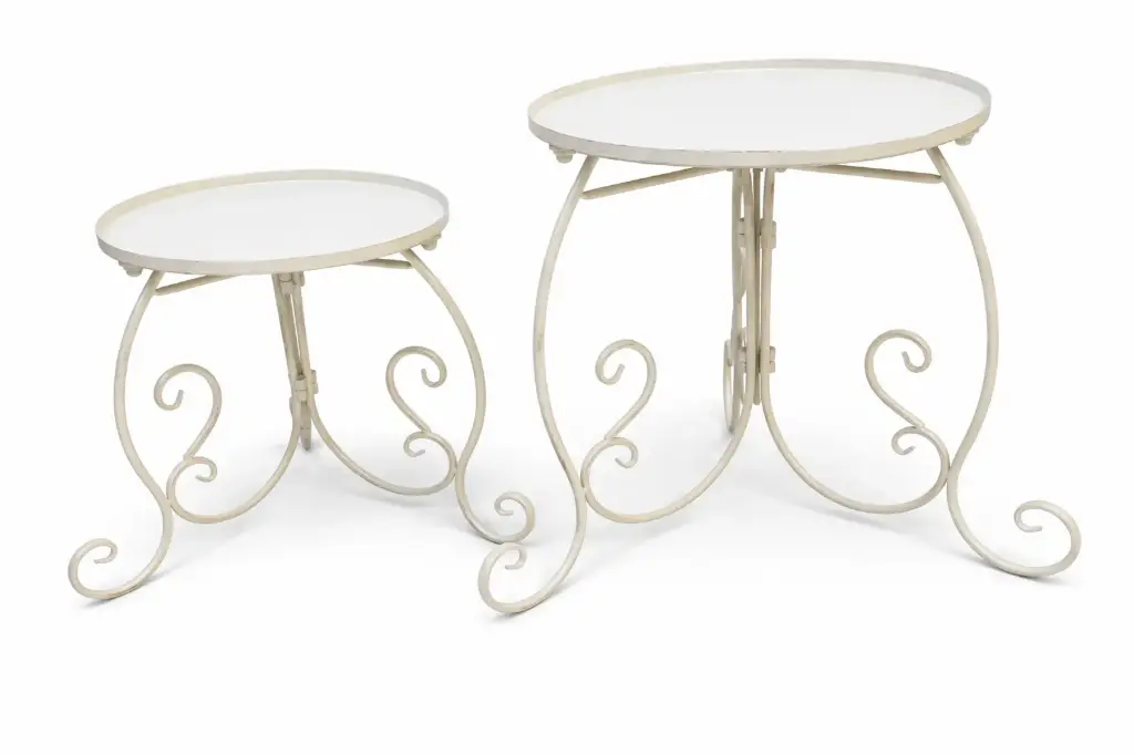 Paire de tables gigognes blanches rondes en métal