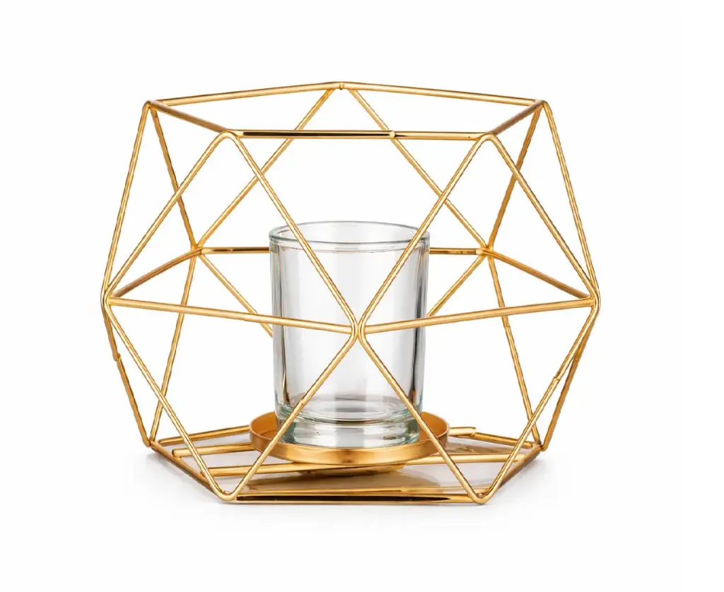 Bougeoir géométrique doré avec verre