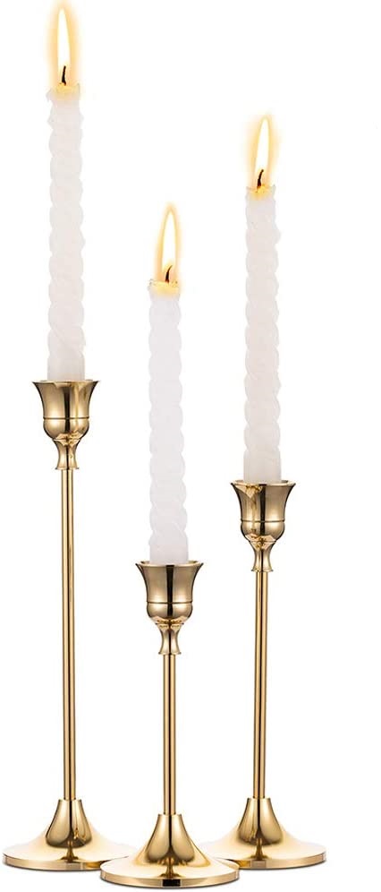 3 bougeoirs sur pied en or