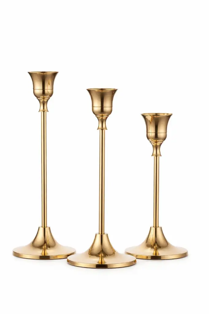 3 bougeoirs sur pied en or