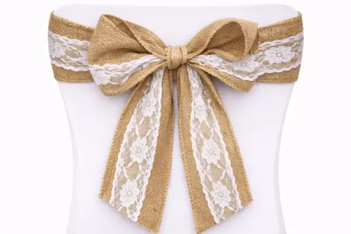 [LOC-2018-025] Ruban pour noeud de chaise toile de jute et dentelle