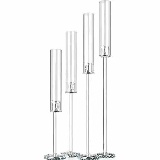 [LOC-2021-015] 4 bougeoirs sur pied verre avec tube